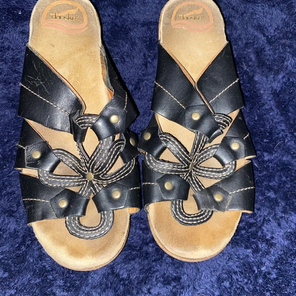 Dansko Black Leather Women's Sandals